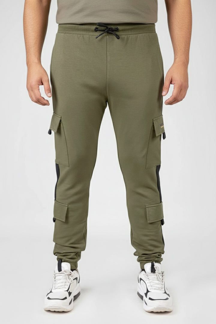 Green Cargo Joggers with Drawstring Closure & Pockets - W23 - MTR097R