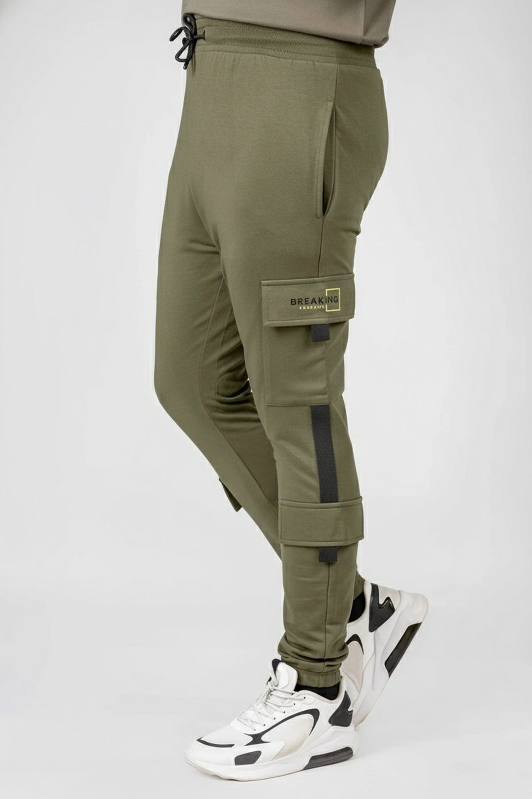 Green Cargo Joggers with Drawstring Closure & Pockets - W23 - MTR097R