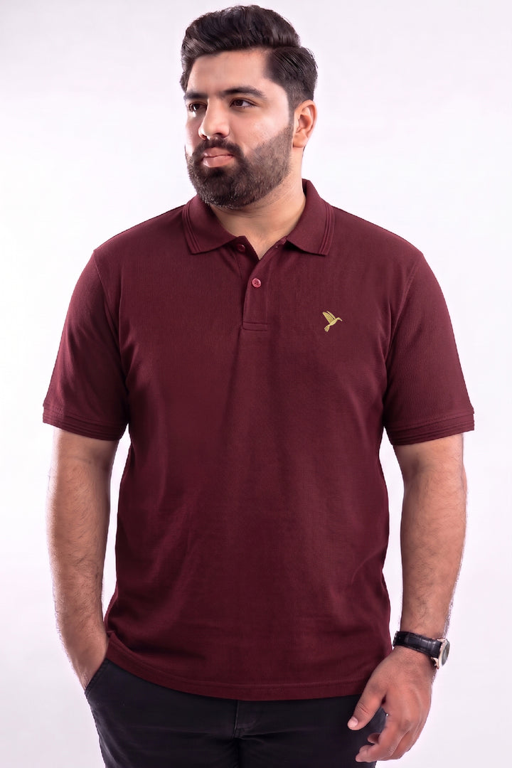 Maroon & Golden Embroidered Polo Shirt (Plus Size) - S26 - MP0628P