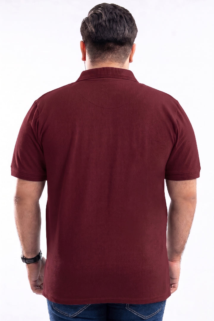 Maroon & Golden Embroidered Polo Shirt (Plus Size) - S26 - MP0628P