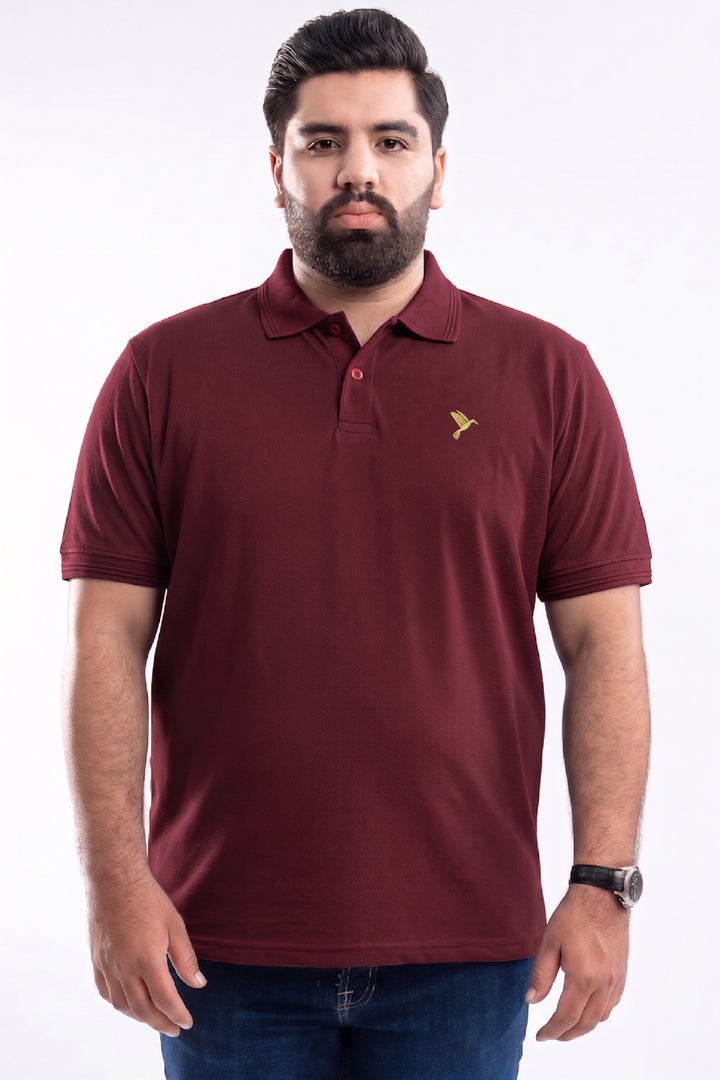 Maroon & Golden Embroidered Polo Shirt (Plus Size) - S26 - MP0628P