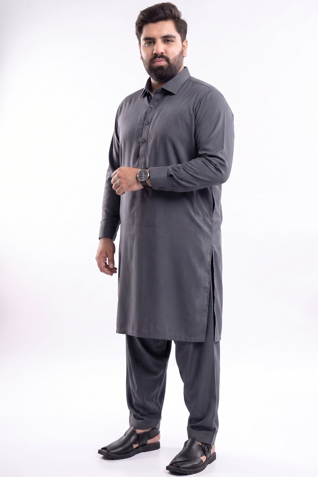 Men's Grey Kurta Shalwar (Plus Size) - S26 -  MKS016P
