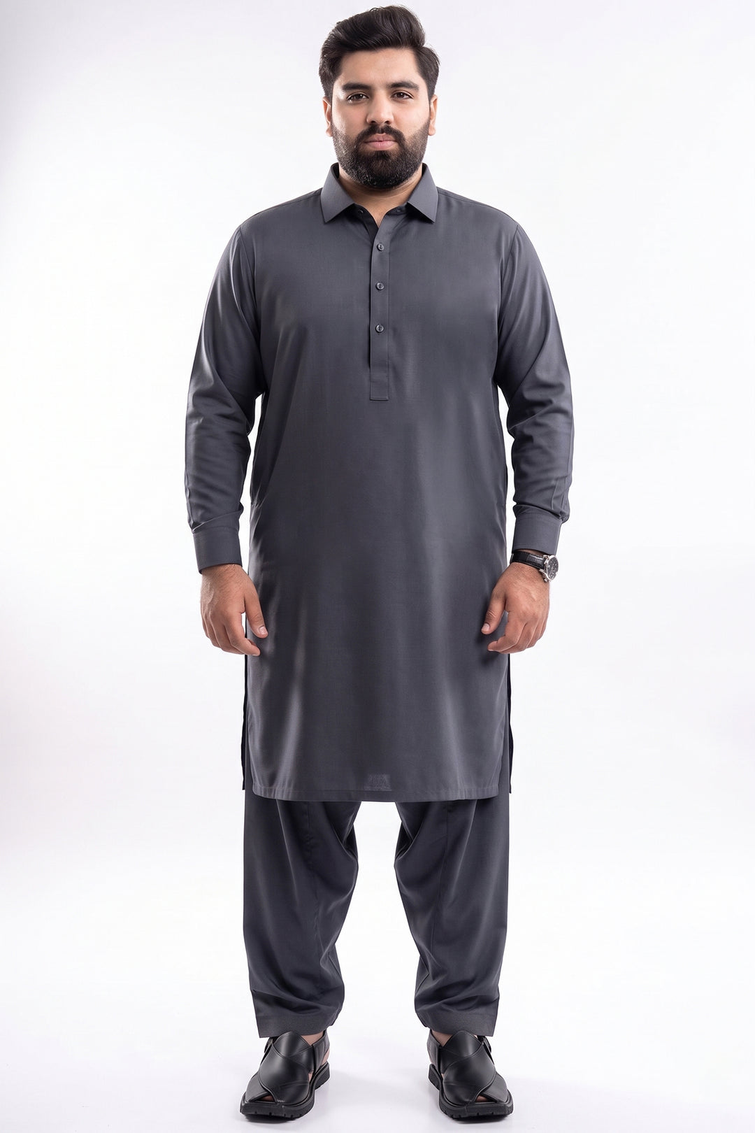 Men's Grey Kurta Shalwar (Plus Size) - S26 -  MKS016P