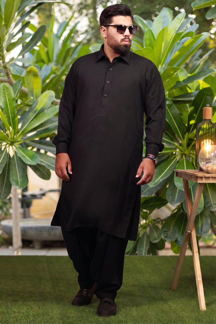 Men's Black Kurta Shalwar (Plus Size) - S26 -  MKS015P