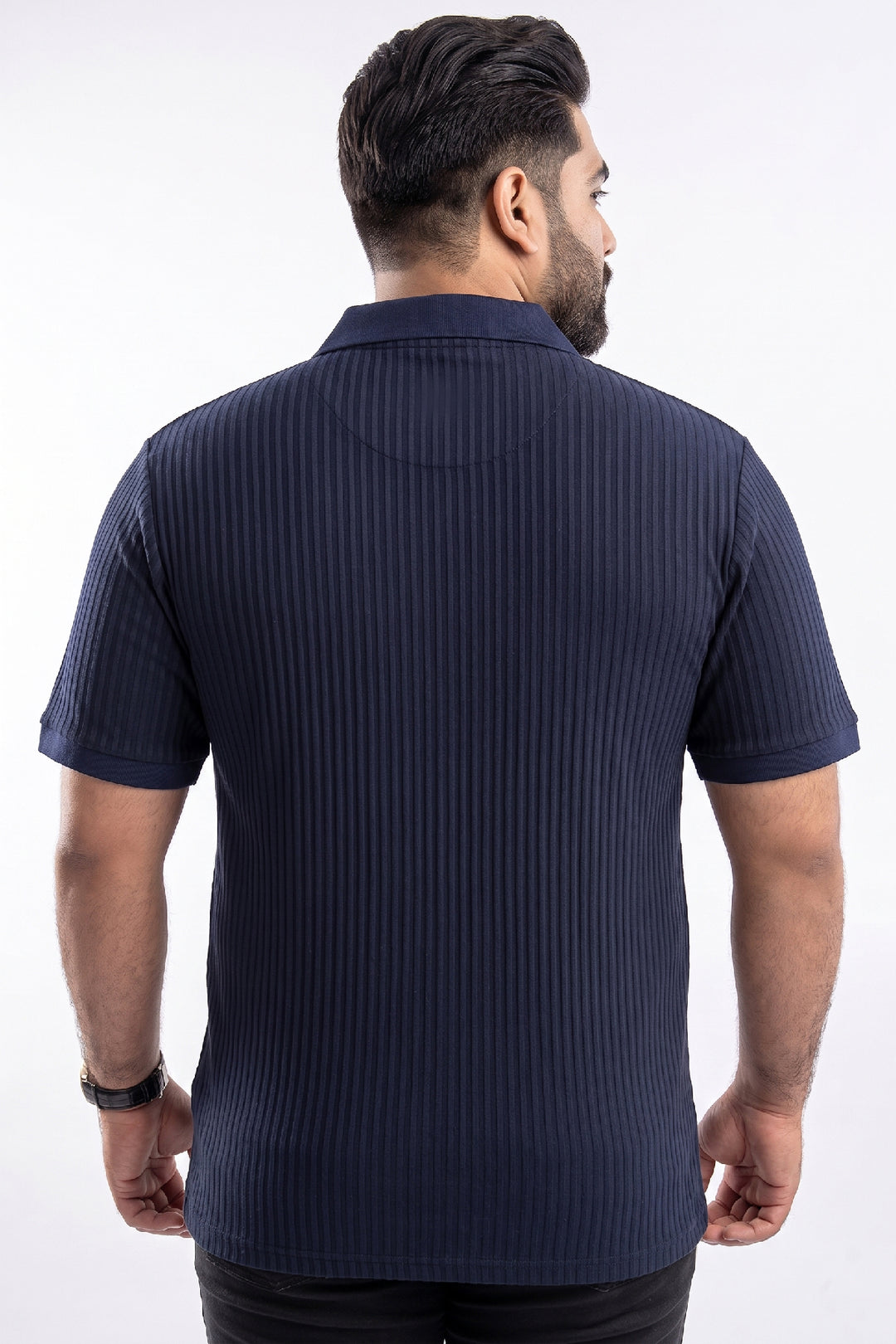 Navy Blue Textured Quarter Zip Polo Shirt - S26 - MP0616P