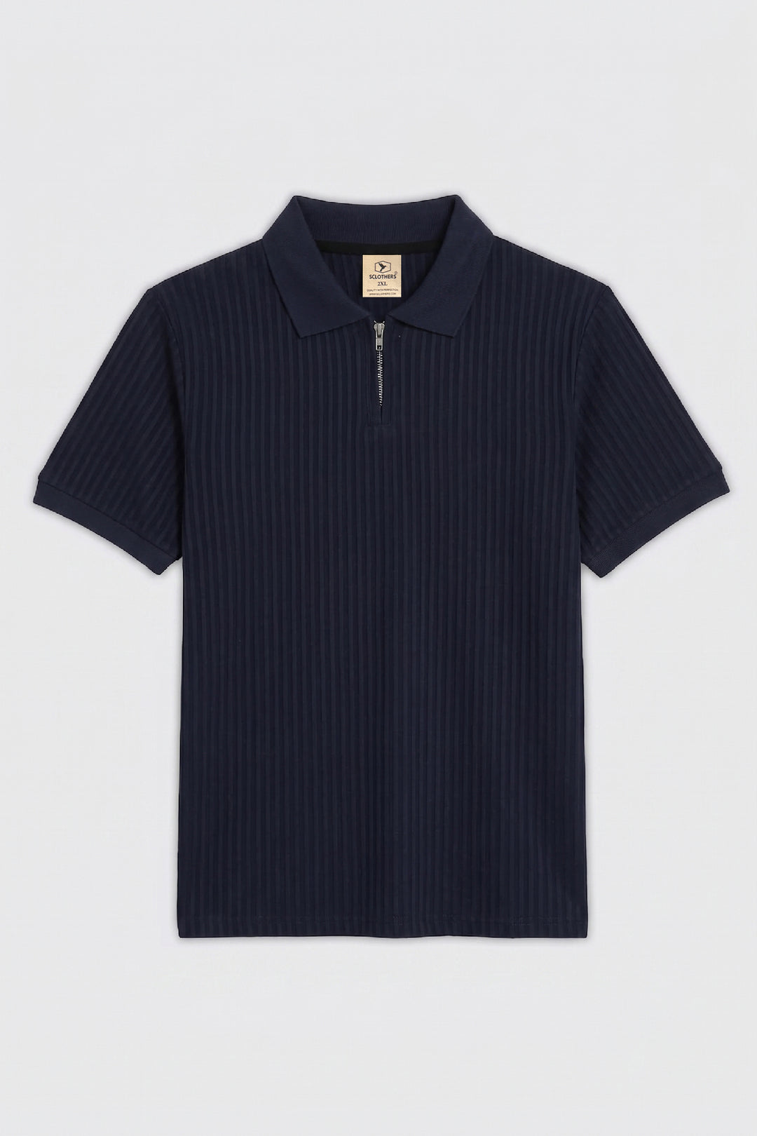 Navy Blue Textured Quarter Zip Polo Shirt - S26 - MP0616P