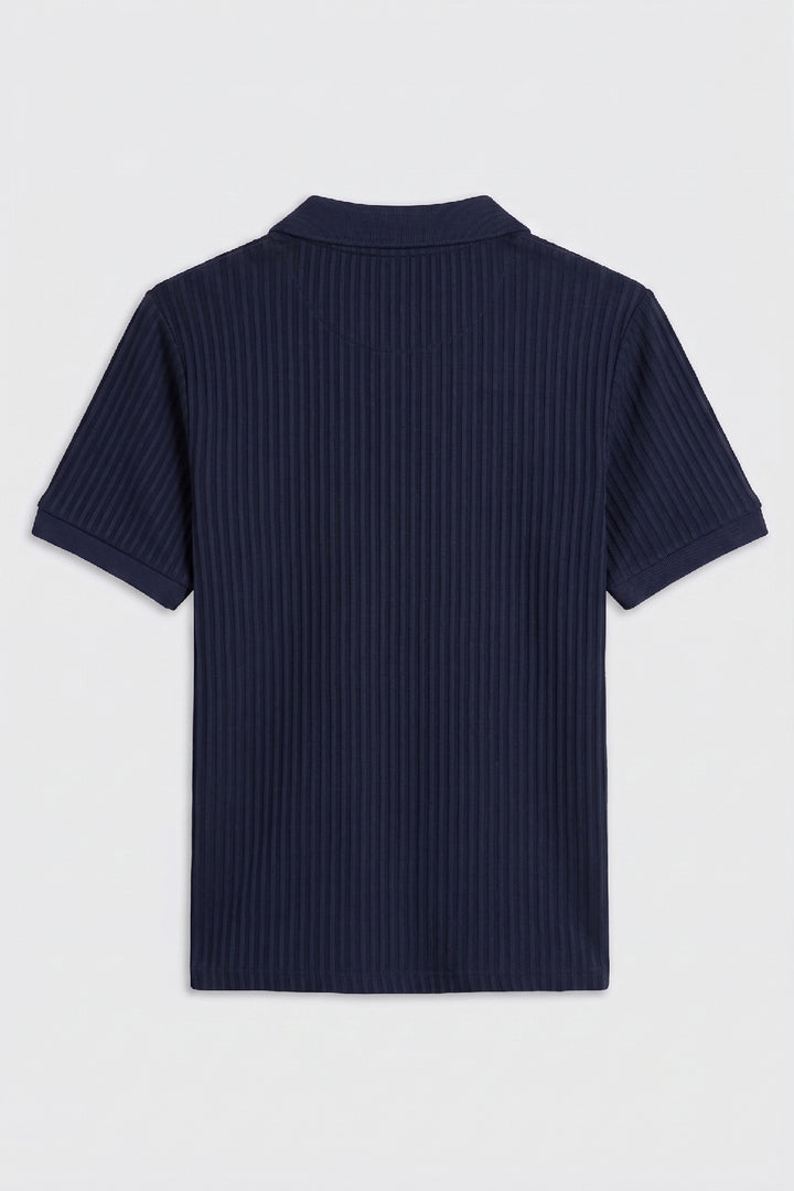 Navy Blue Textured Quarter Zip Polo Shirt - S26 - MP0616P