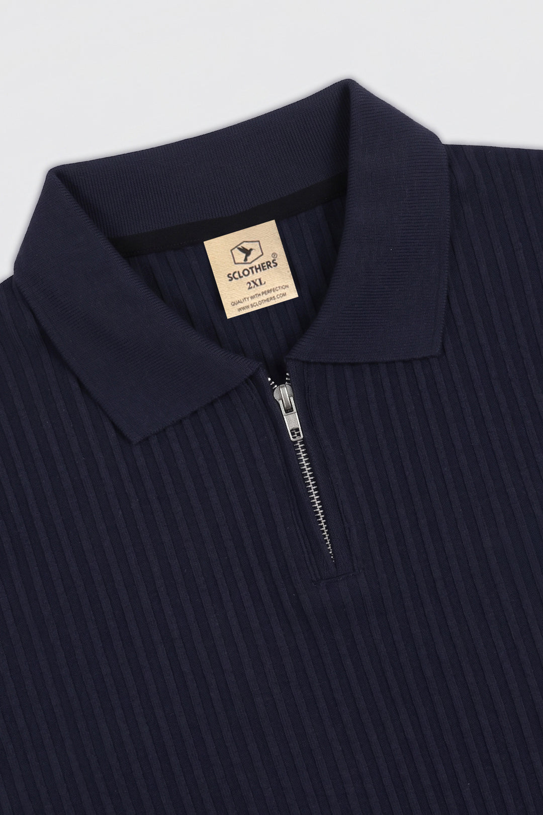 Navy Blue Textured Quarter Zip Polo Shirt - S26 - MP0616P