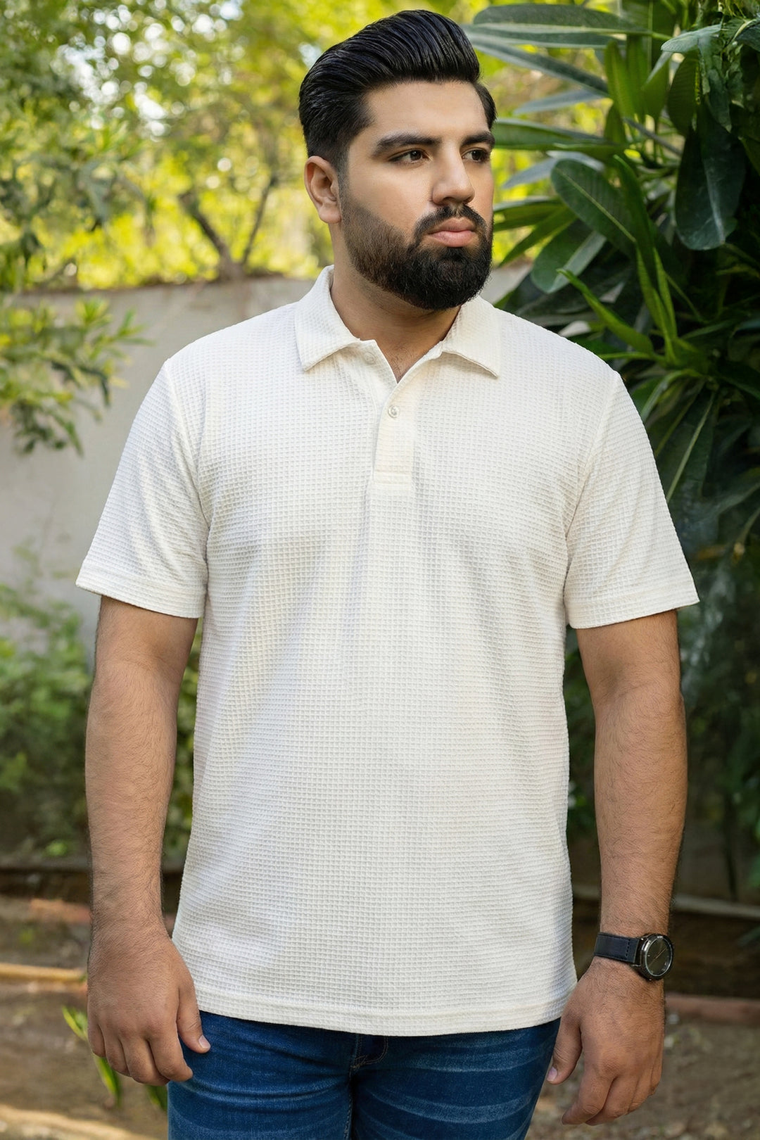 White Jacquard Texture Polo Shirt (Plus size) - S26 - MP0562P