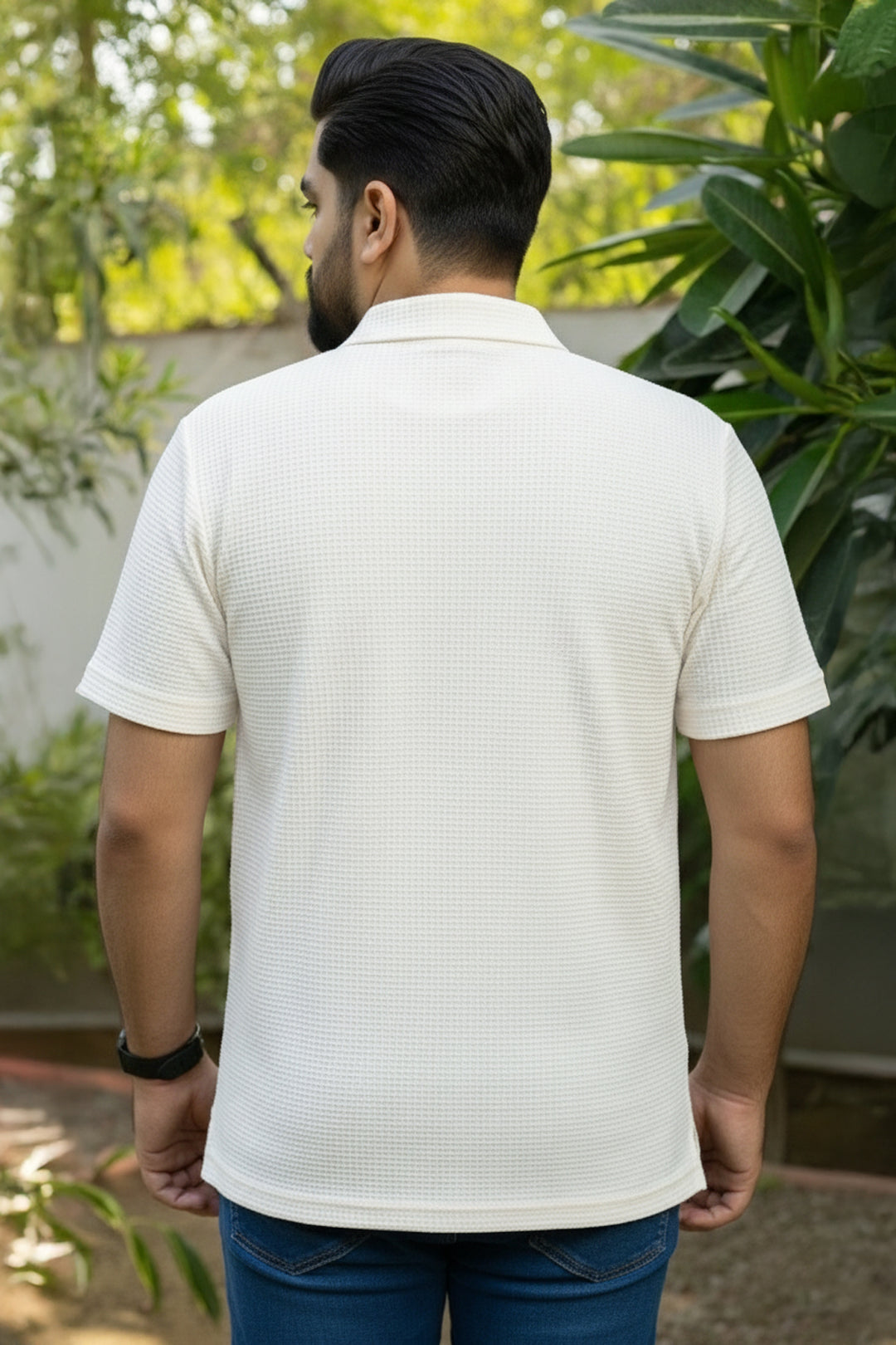 White Jacquard Texture Polo Shirt (Plus size) - S26 - MP0562P