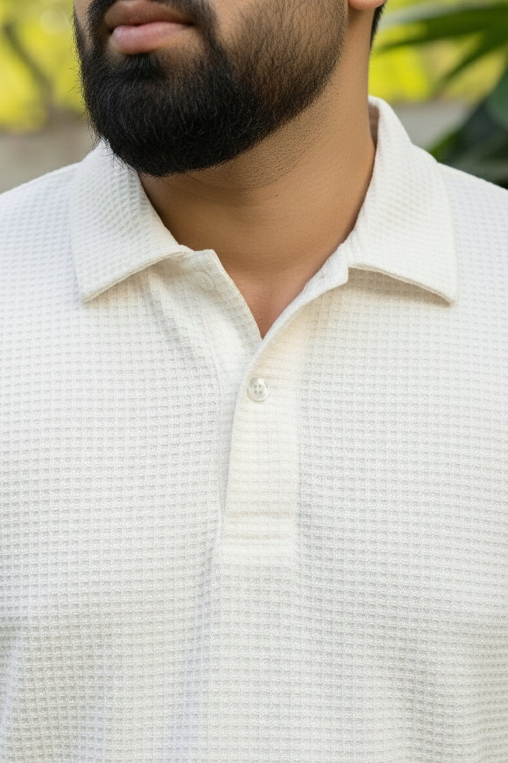 White Jacquard Texture Polo Shirt (Plus size) - S26 - MP0562P