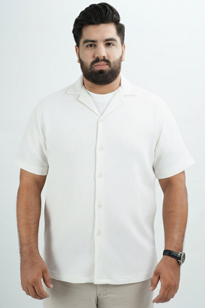 White Jacquard Knit Textured Resort Shirt (Plus Size) - S26 - MS0102P