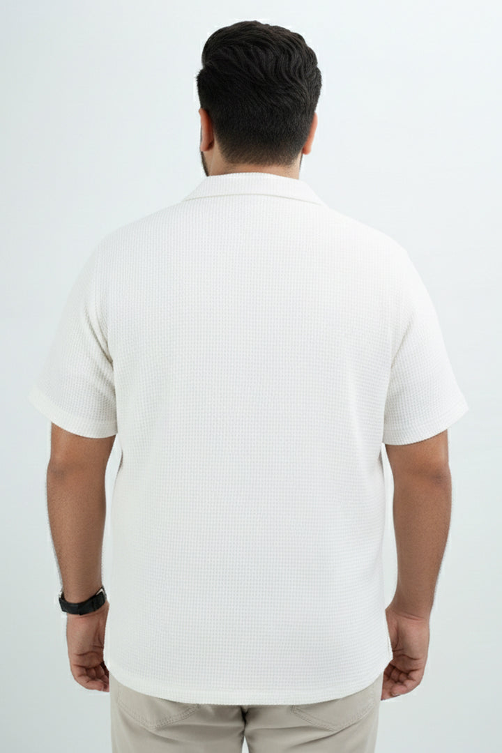 White Jacquard Knit Textured Resort Shirt (Plus Size) - S26 - MS0102P