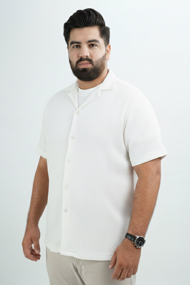 White Jacquard Knit Textured Resort Shirt (Plus Size) - S26 - MS0102P