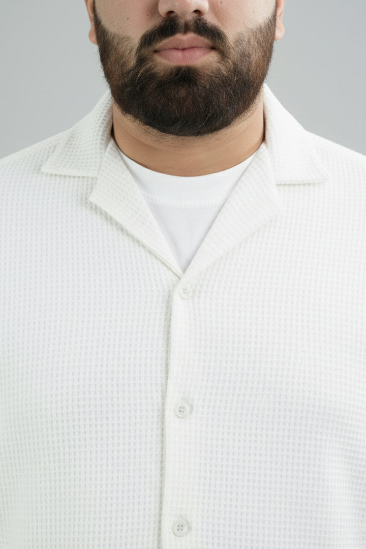 White Jacquard Knit Textured Resort Shirt (Plus Size) - S26 - MS0102P