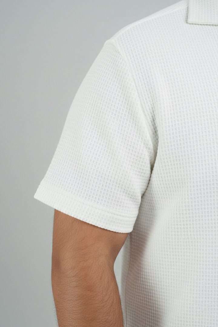 White Jacquard Knit Textured Resort Shirt (Plus Size) - S26 - MS0102P