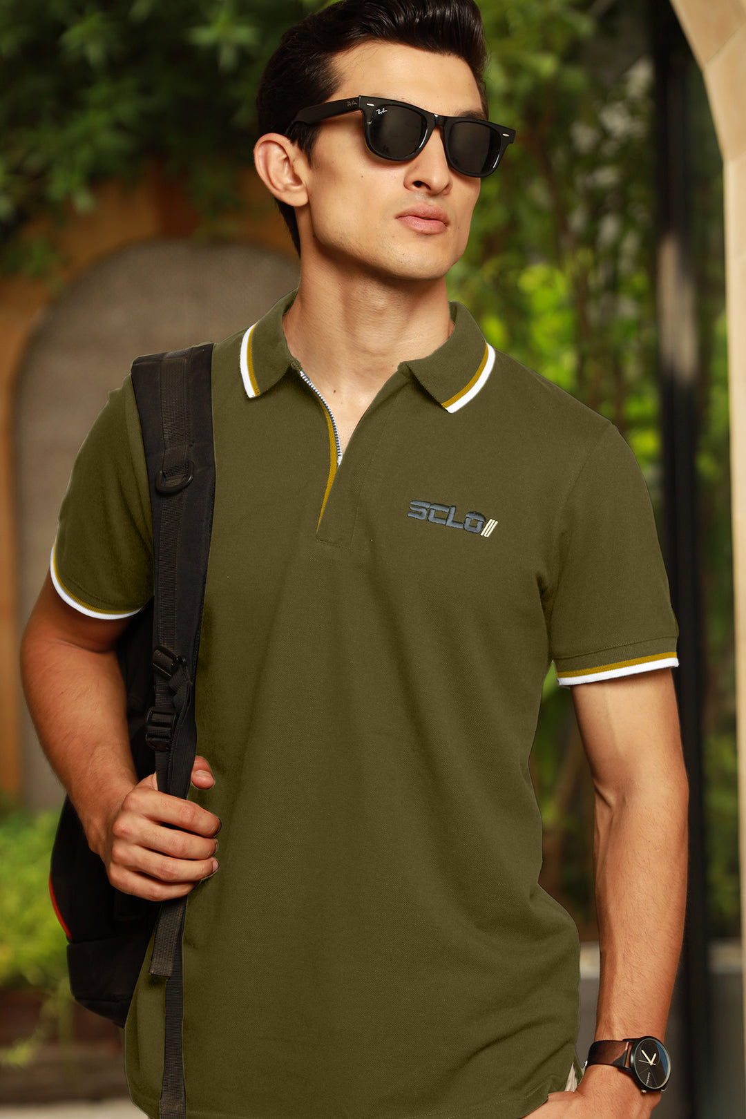 Olive Zip-Up Neckline Polo Shirt - S23 - MP0223R