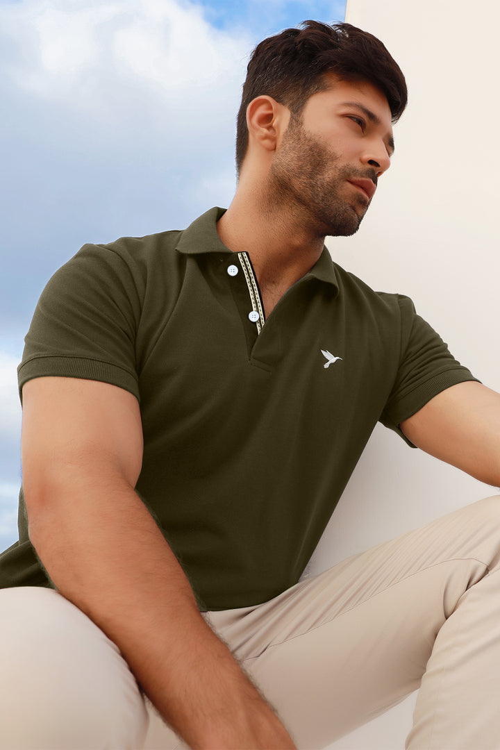 Olive Embroidered Polo Shirt - P22 - MP0053R
