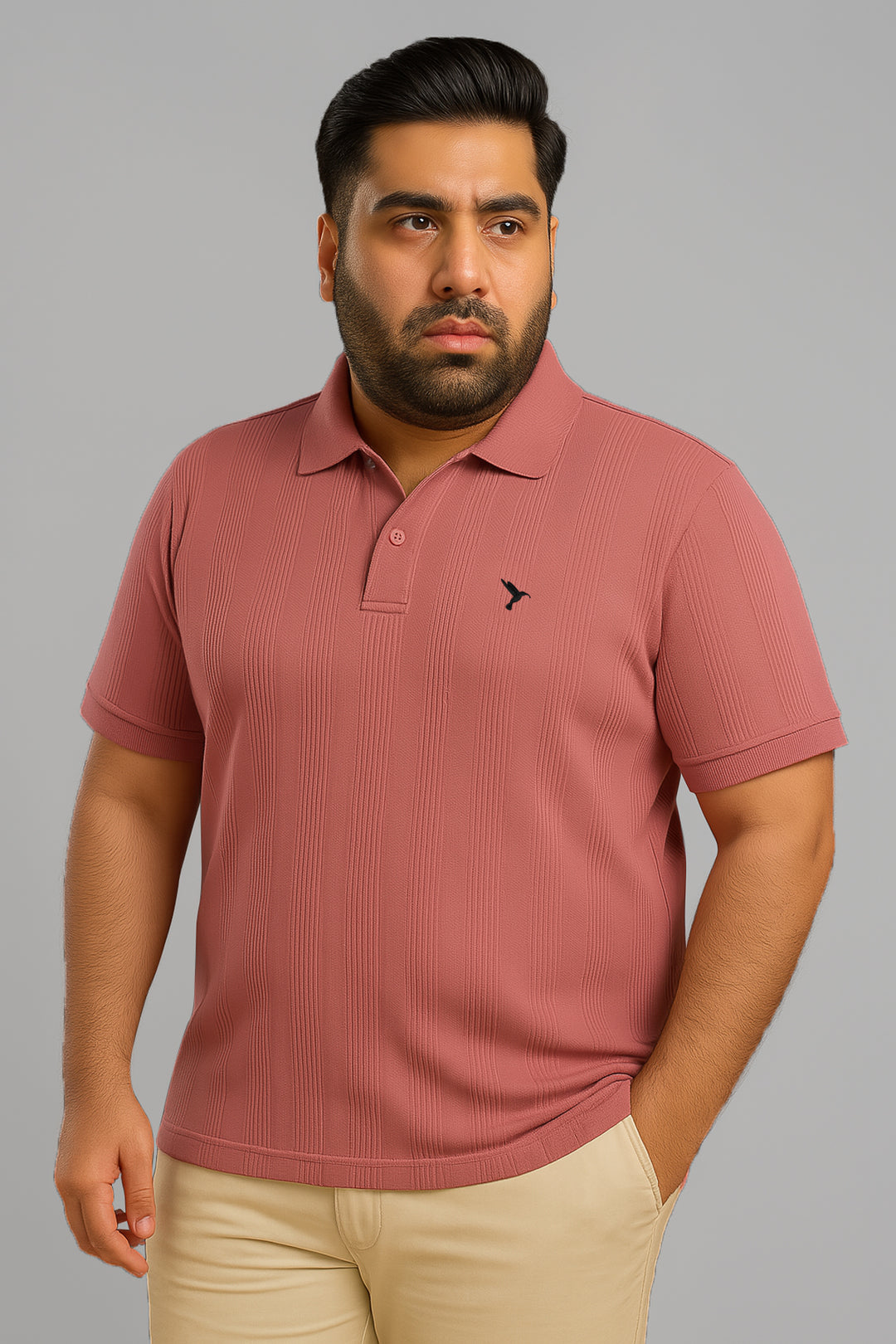 Textured Knitted Basic Pink Polo  (Plus size) - S25 - MP0447P