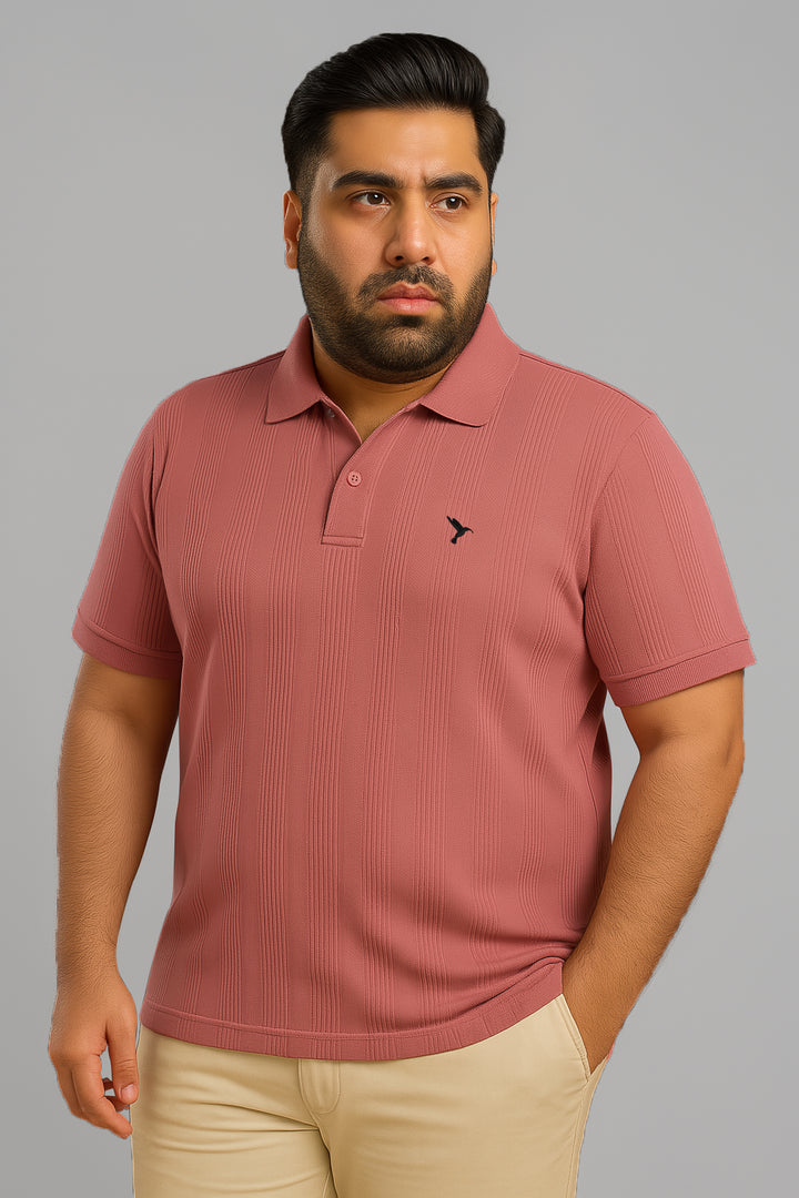 Textured Knitted Basic Pink Polo  (Plus size) - S25 - MP0447P
