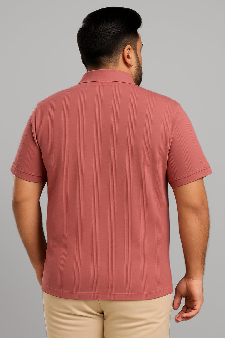 Textured Knitted Basic Pink Polo  (Plus size) - S25 - MP0447P