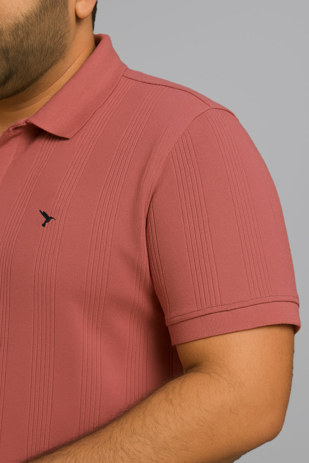 Textured Knitted Basic Pink Polo  (Plus size) - S25 - MP0447P