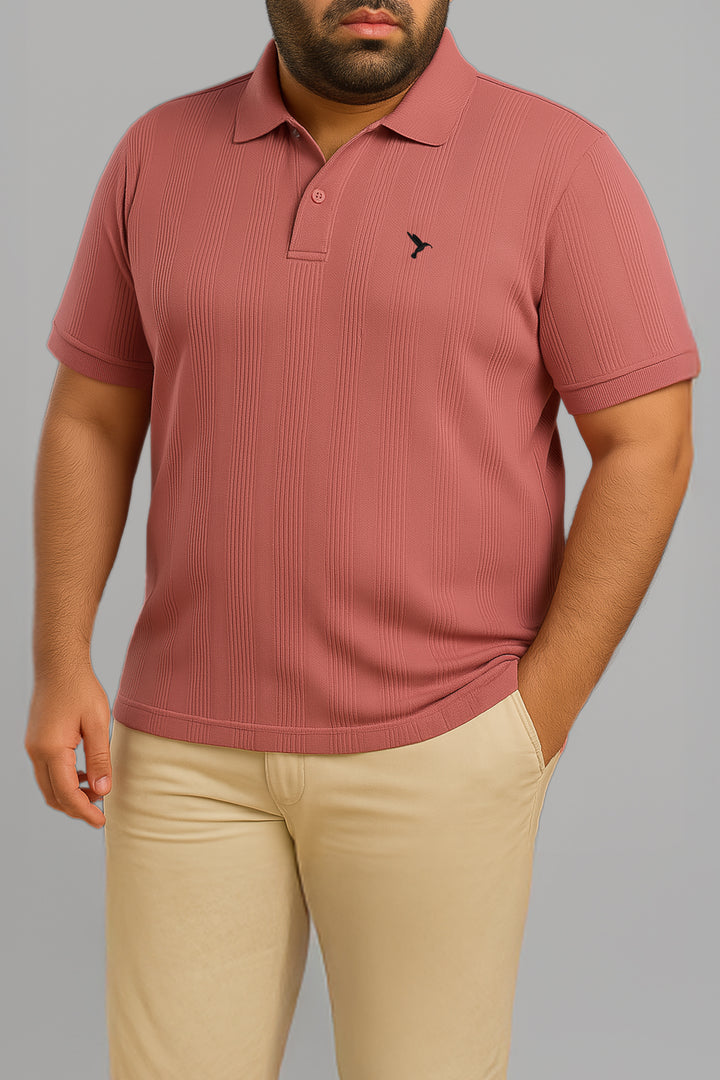 Textured Knitted Basic Pink Polo  (Plus size) - S25 - MP0447P