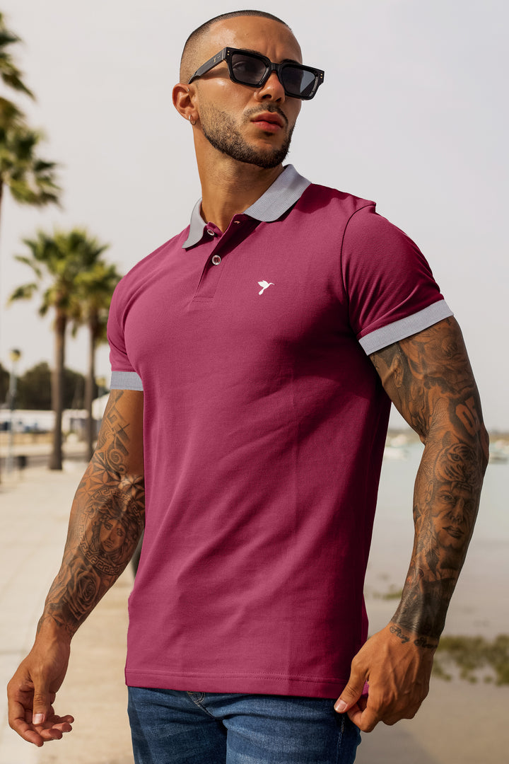 Plum Purple Contrast Embroidered Polo Shirt - A23 - MP0203R