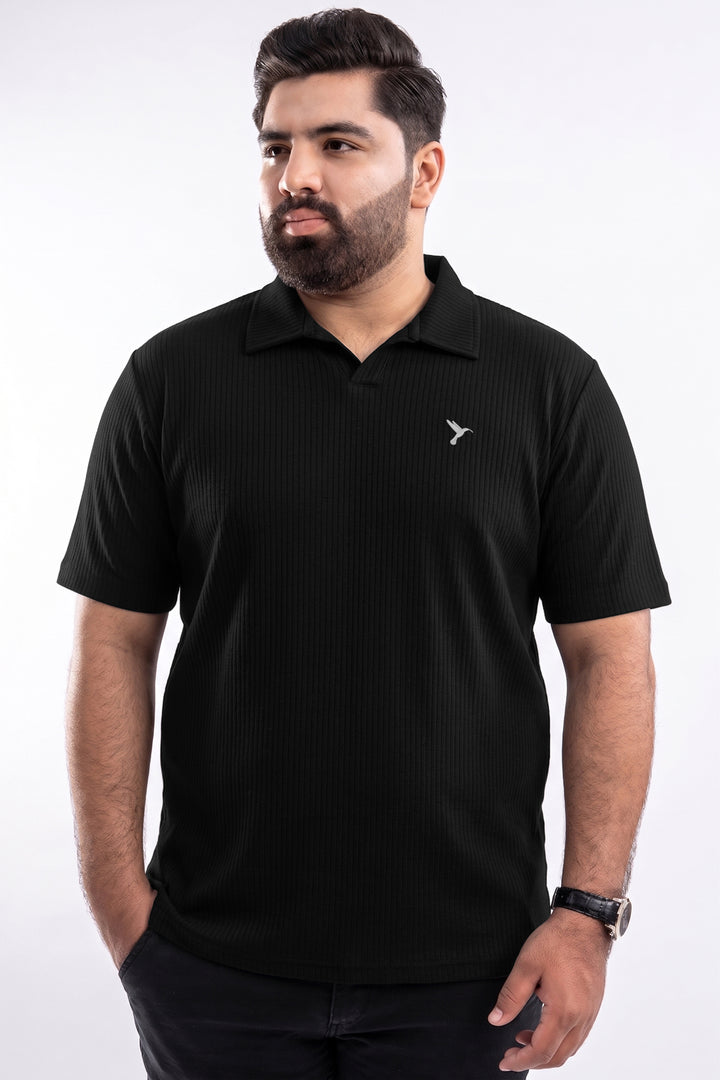 Black Drop Needle Knitted Polo Shirt (Plus Size) - S26 - MP0579P