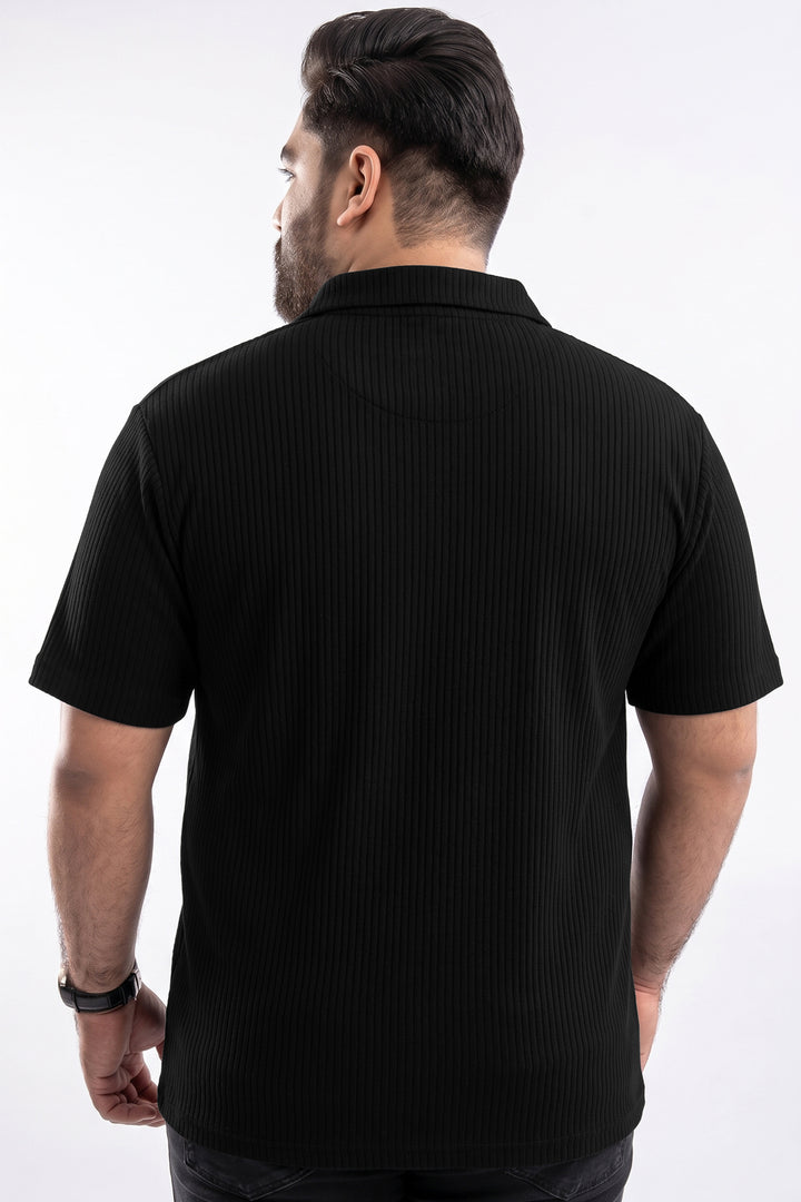Black Drop Needle Knitted Polo Shirt (Plus Size) - S26 - MP0579P