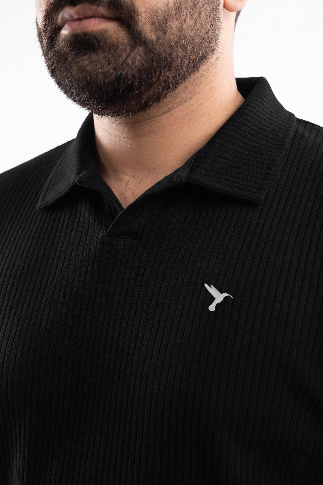 Black Drop Needle Knitted Polo Shirt (Plus Size) - S26 - MP0579P