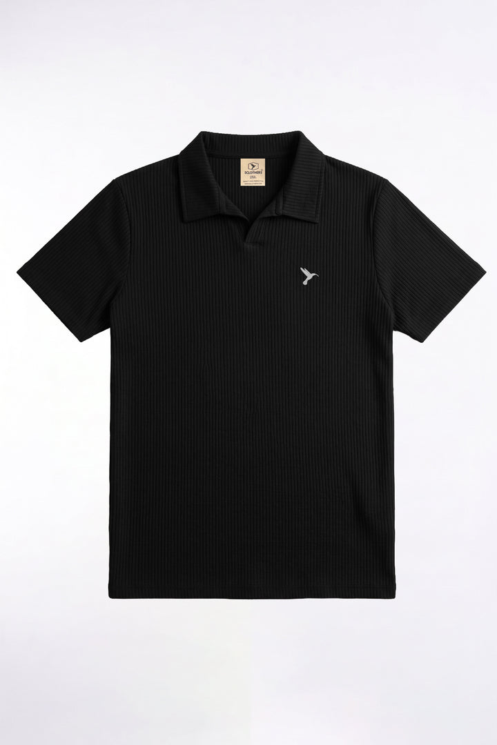 Black Drop Needle Knitted Polo Shirt (Plus Size) - S26 - MP0579P