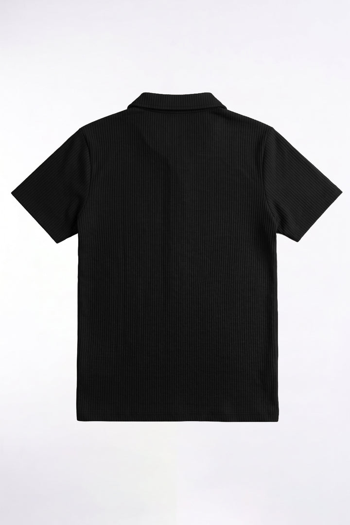 Black Drop Needle Knitted Polo Shirt (Plus Size) - S26 - MP0579P