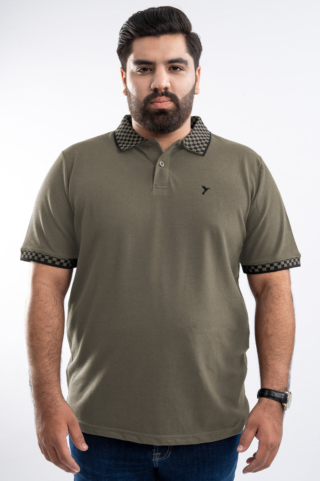 Olive & Black Jacquard Polo Shirt (Plus size) - S26 - MP0565P