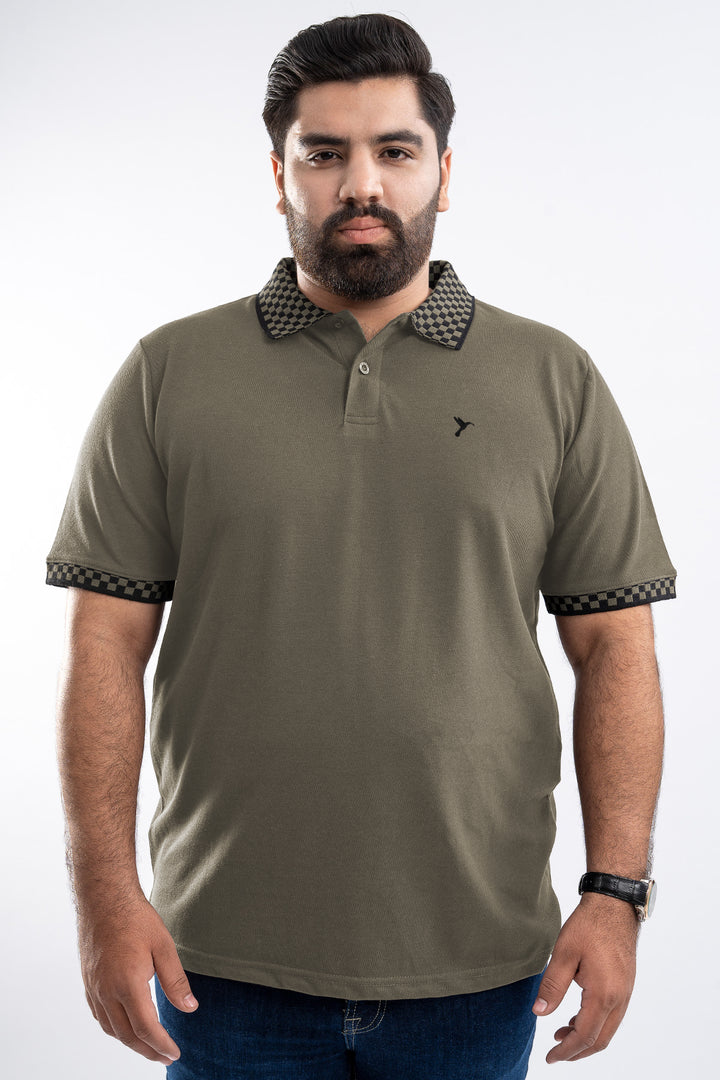 Olive & Black Jacquard Polo Shirt (Plus size) - S26 - MP0565P