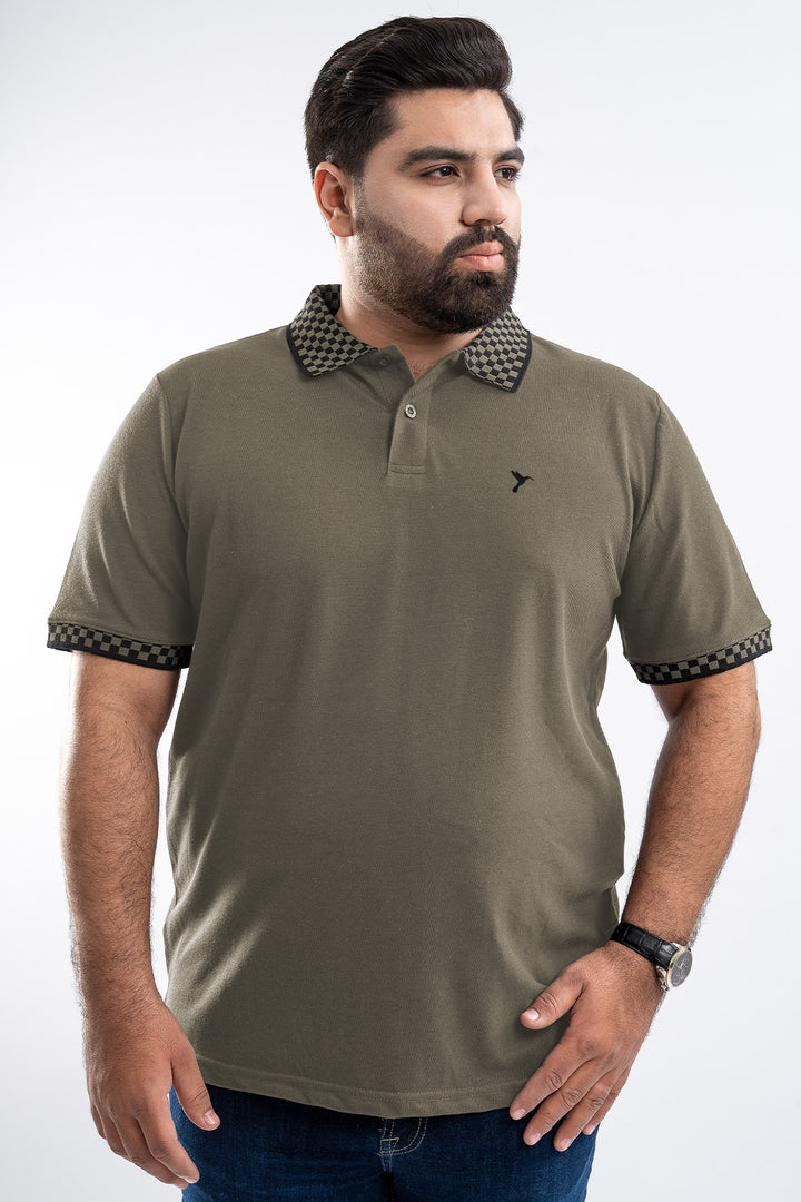 Olive & Black Jacquard Polo Shirt (Plus size) - S26 - MP0565P