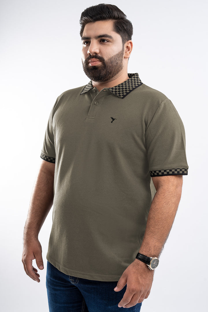 Olive & Black Jacquard Polo Shirt (Plus size) - S26 - MP0565P