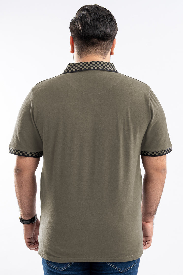 Olive & Black Jacquard Polo Shirt (Plus size) - S26 - MP0565P