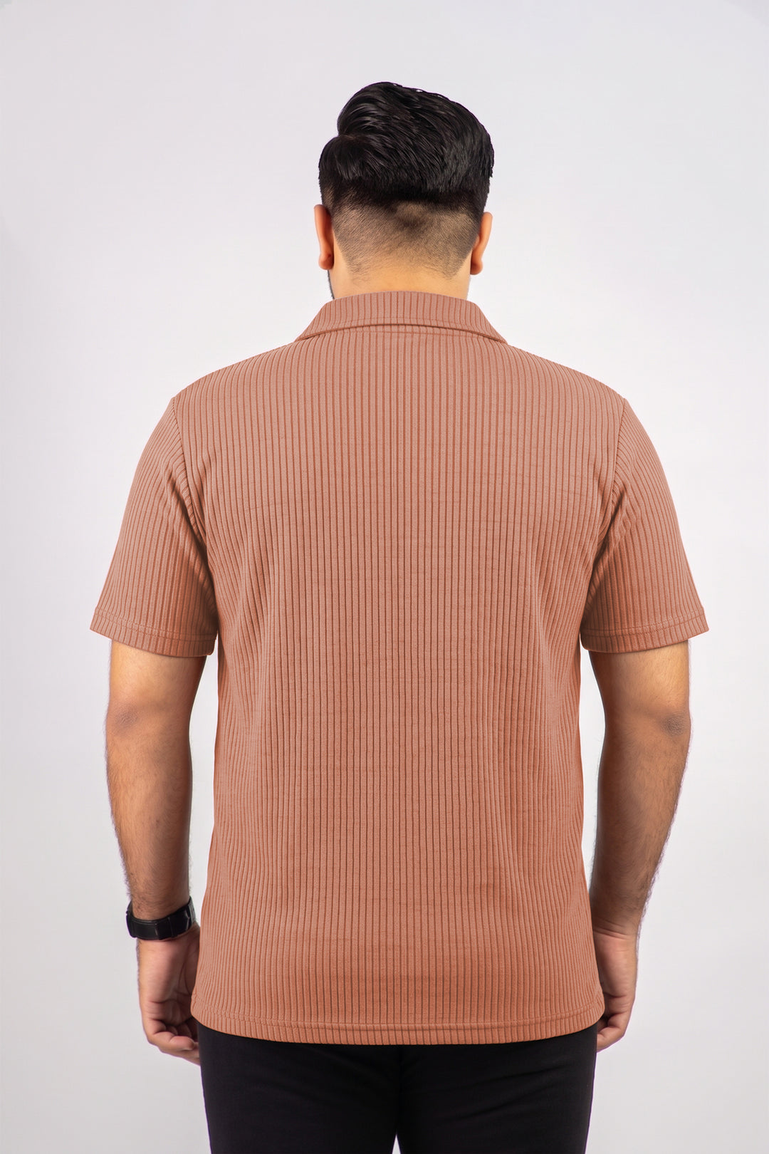 Camel Brown Knitted Johnny Collar Polo (Plus Size) - S26 - MP0578P