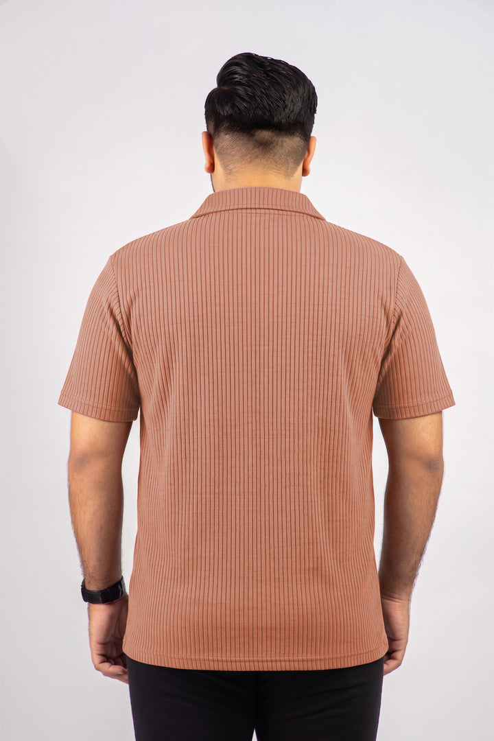 Camel Brown Knitted Johnny Collar Polo (Plus Size) - S26 - MP0578P