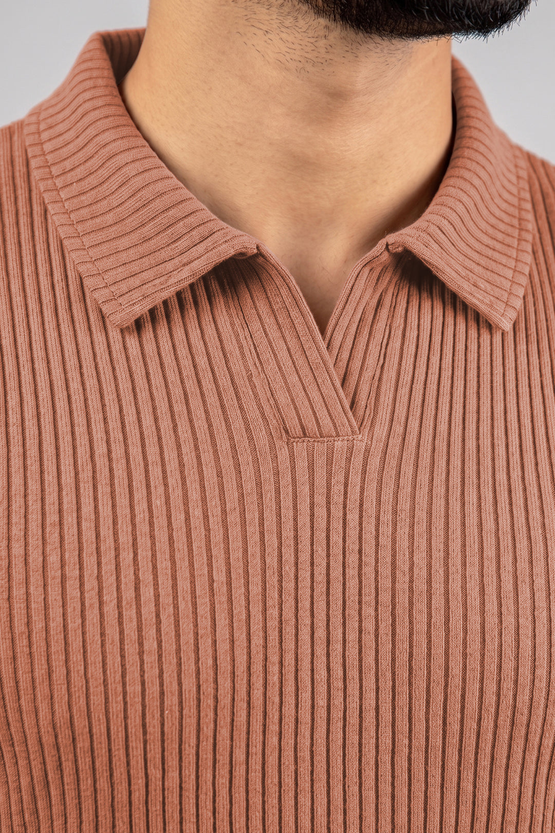 Camel Brown Knitted Johnny Collar Polo (Plus Size) - S26 - MP0578P