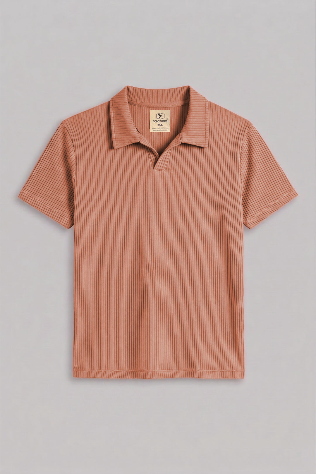Camel Brown Knitted Johnny Collar Polo (Plus Size) - S26 - MP0578P