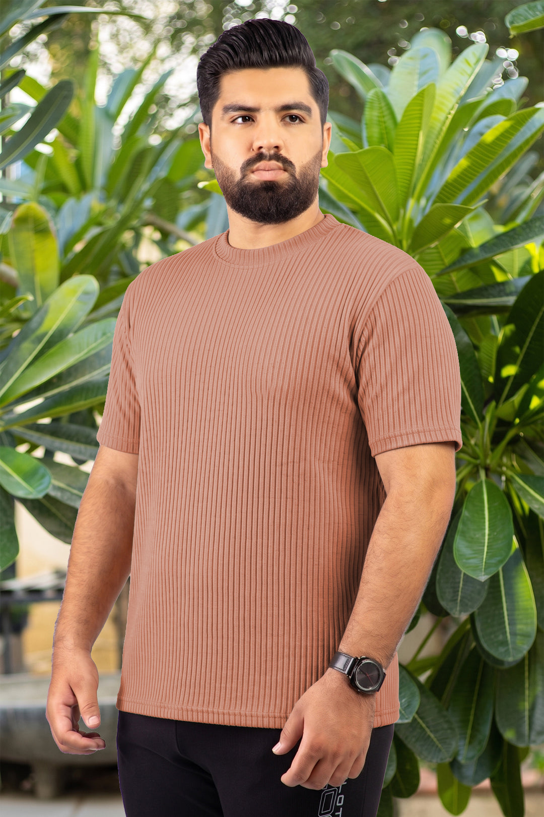 Camel Brown Knitted T-Shirt - (Plus size) - S26 -  MT0515P