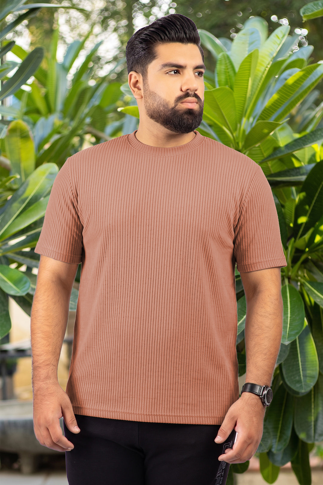 Camel Brown Knitted T-Shirt - (Plus size) - S26 -  MT0515P