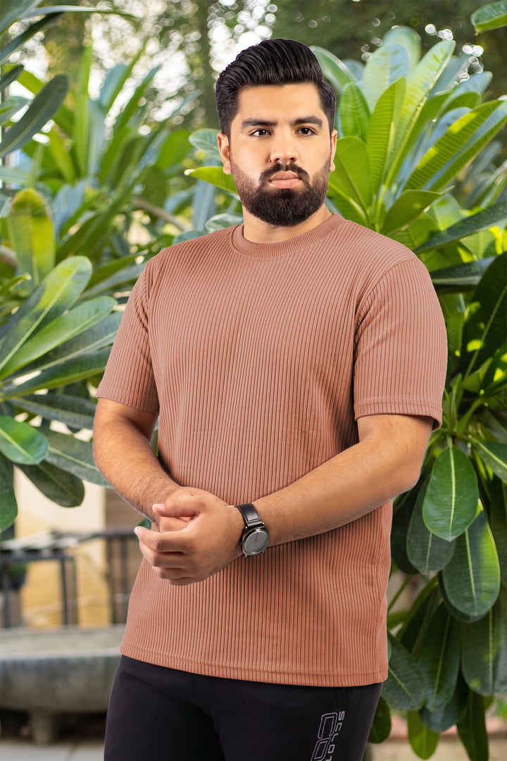 Camel Brown Knitted T-Shirt - (Plus size) - S26 -  MT0515P