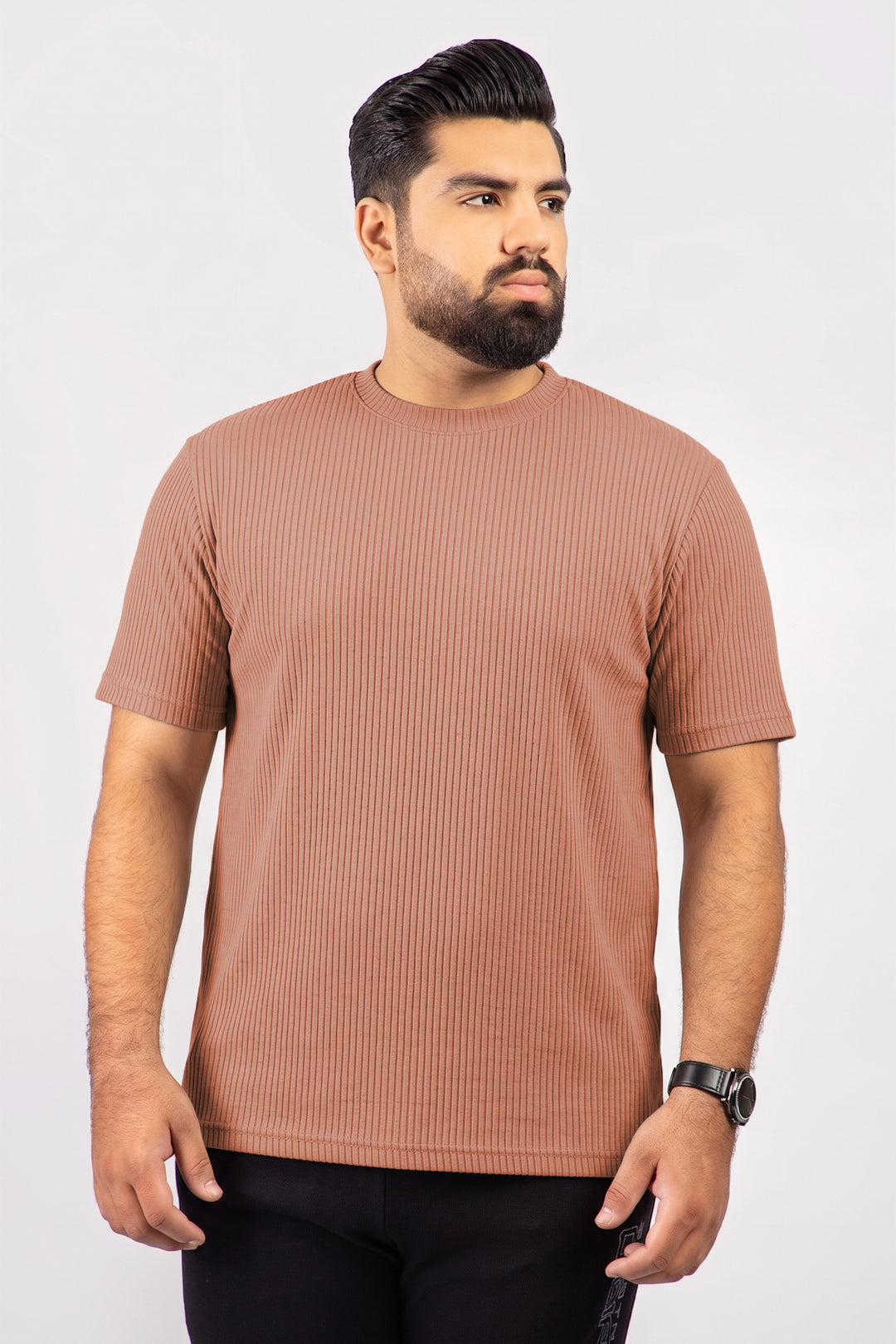 Camel Brown Knitted T-Shirt - (Plus size) - S26 -  MT0515P