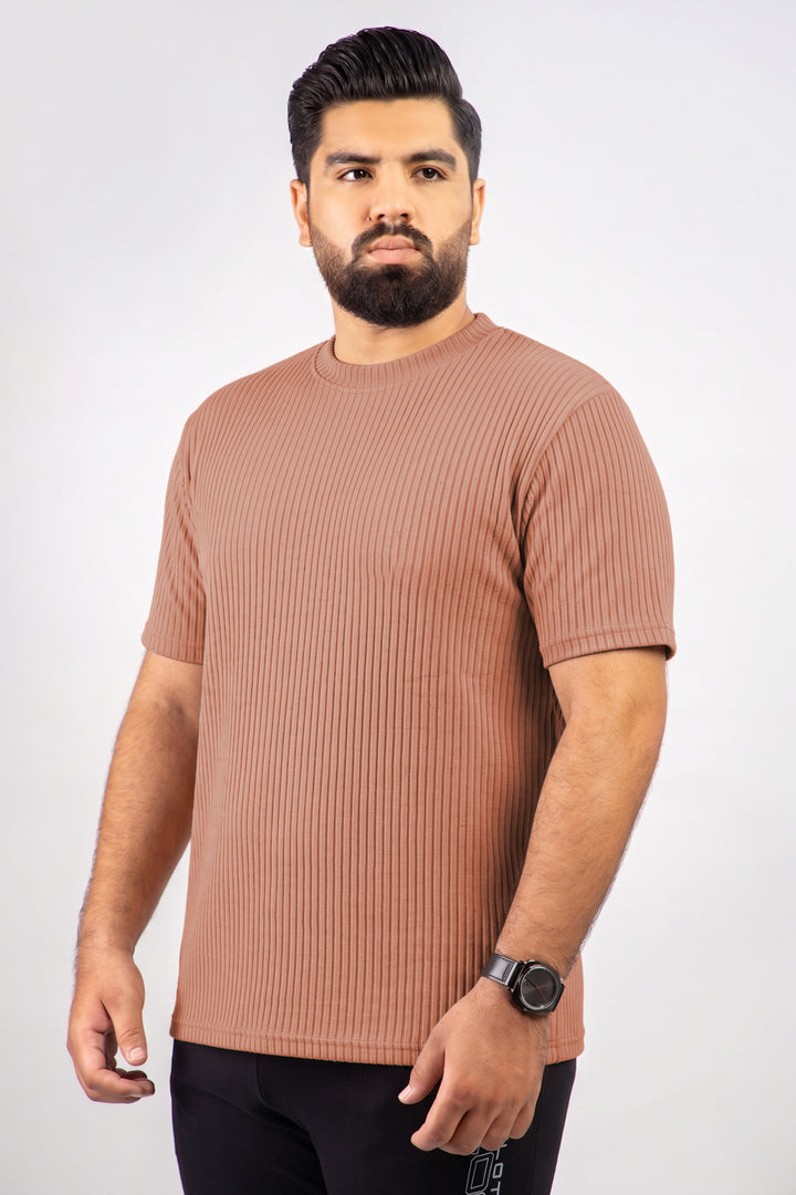 Camel Brown Knitted T-Shirt - (Plus size) - S26 -  MT0515P