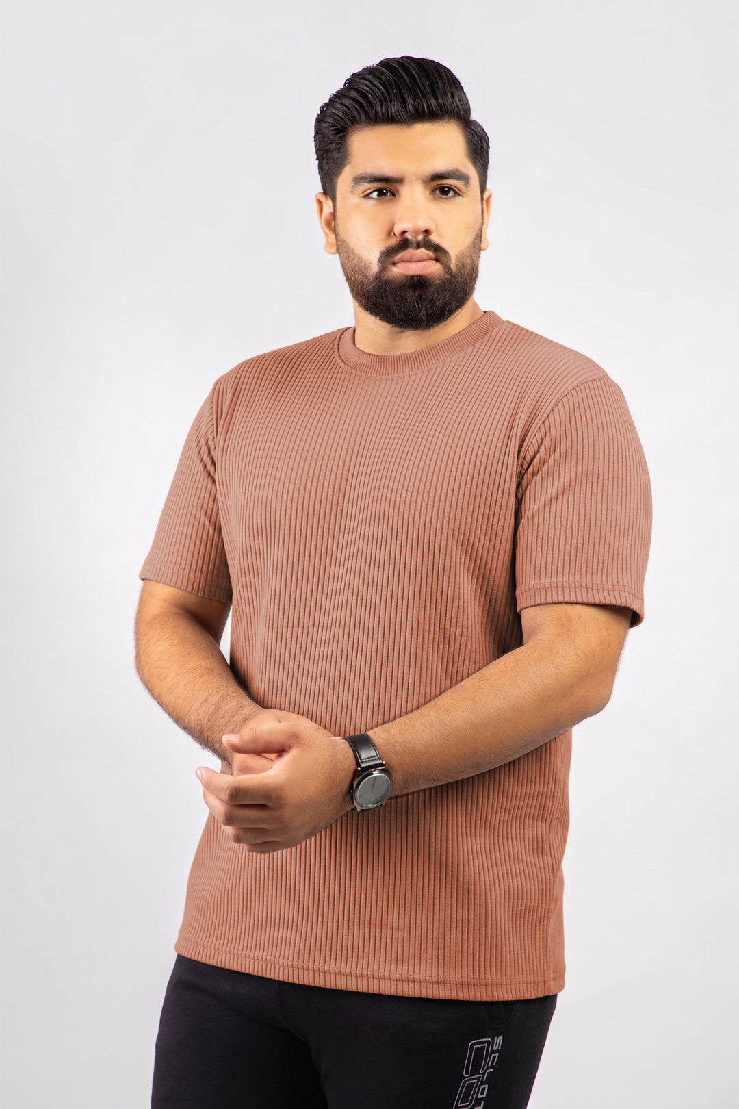 Camel Brown Knitted T-Shirt - (Plus size) - S26 -  MT0515P