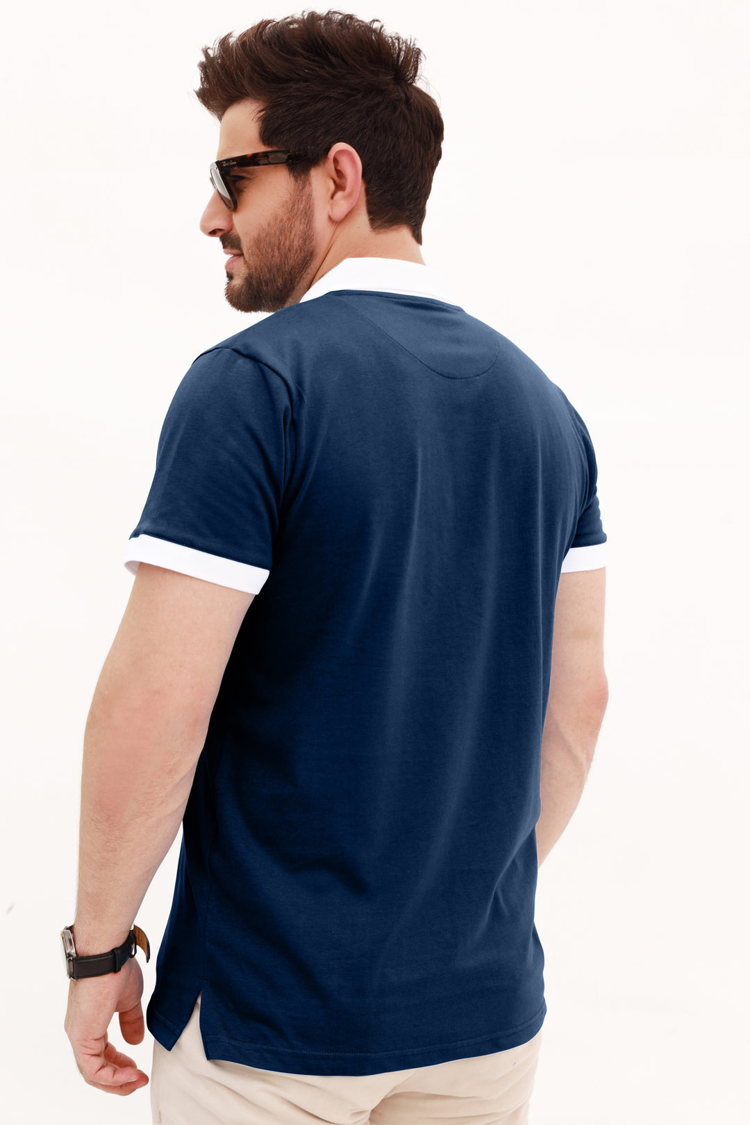 Blue Contrast Embroidered Polo Shirt - A23 - MP0202R