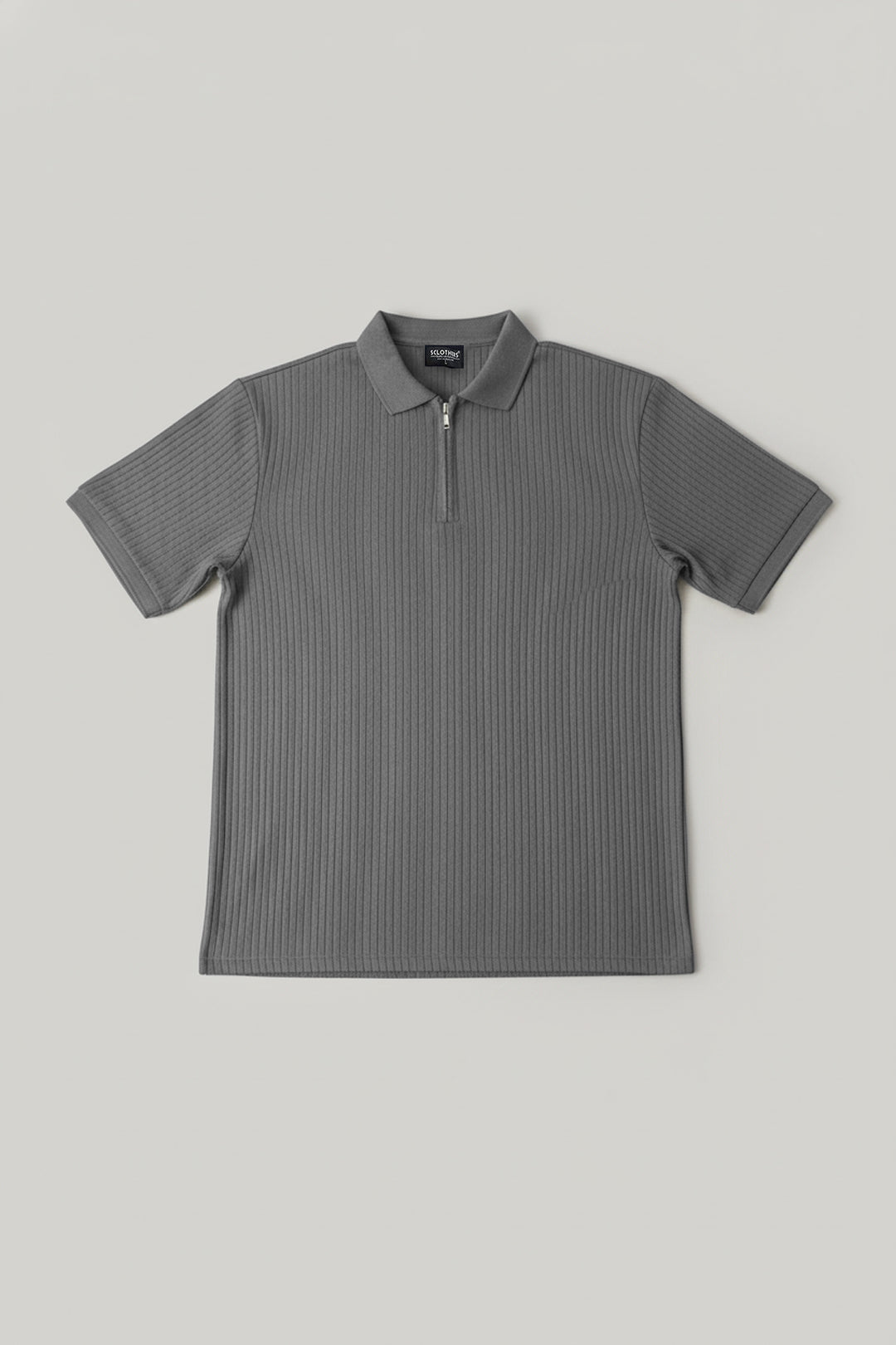 Textured Knitted Zipper Polo - Grey - S25 - MP0560R